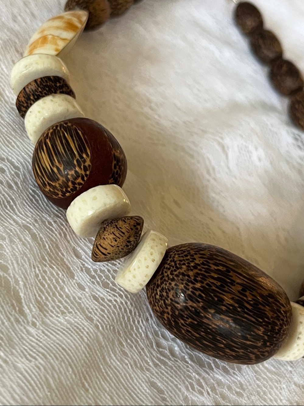 Handcrafted Tribal Style Brown and Cream Beaded Statement Necklace
